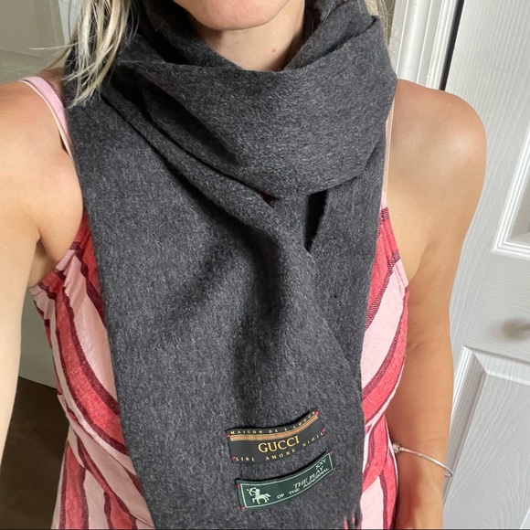 NEW Gucci Dark Grey Wool Cashmere Scarf - Picture 5 of 10